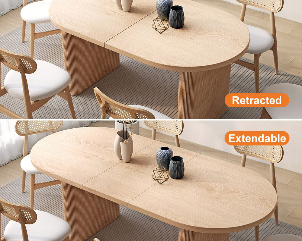 HMR Japandi Oval Extendable Dining Table - Natural, 63"-79" (seats 4-6)