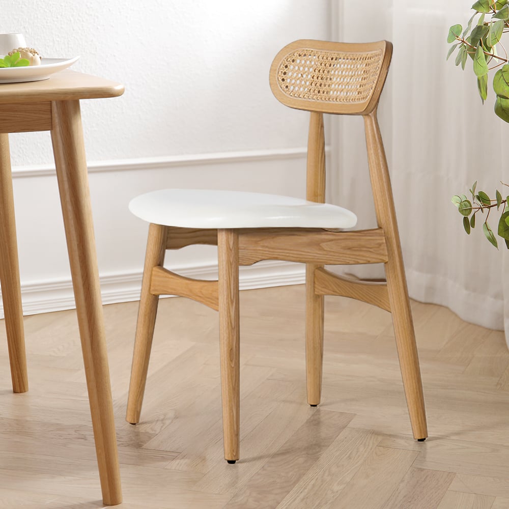 HMR Japandi Modern Wood Dining Chair with Faux Leather Upholstery - Natural, Set of 6