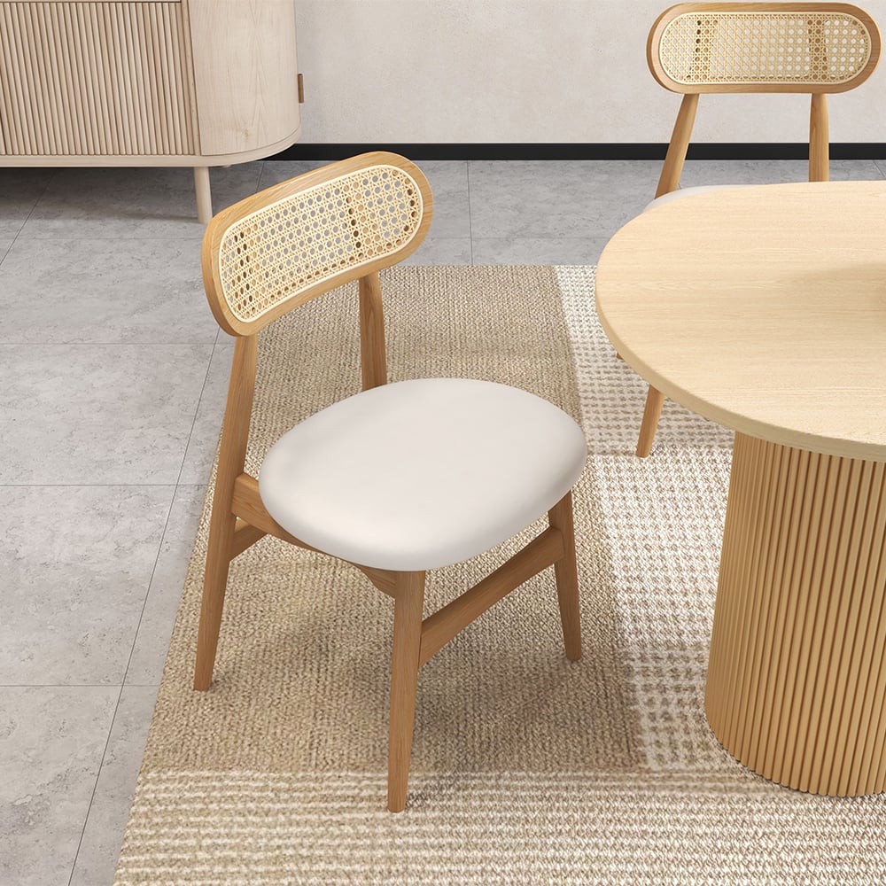 HMR Japandi Modern Wood Dining Chair with Faux Leather Upholstery - Natural, Set of 6