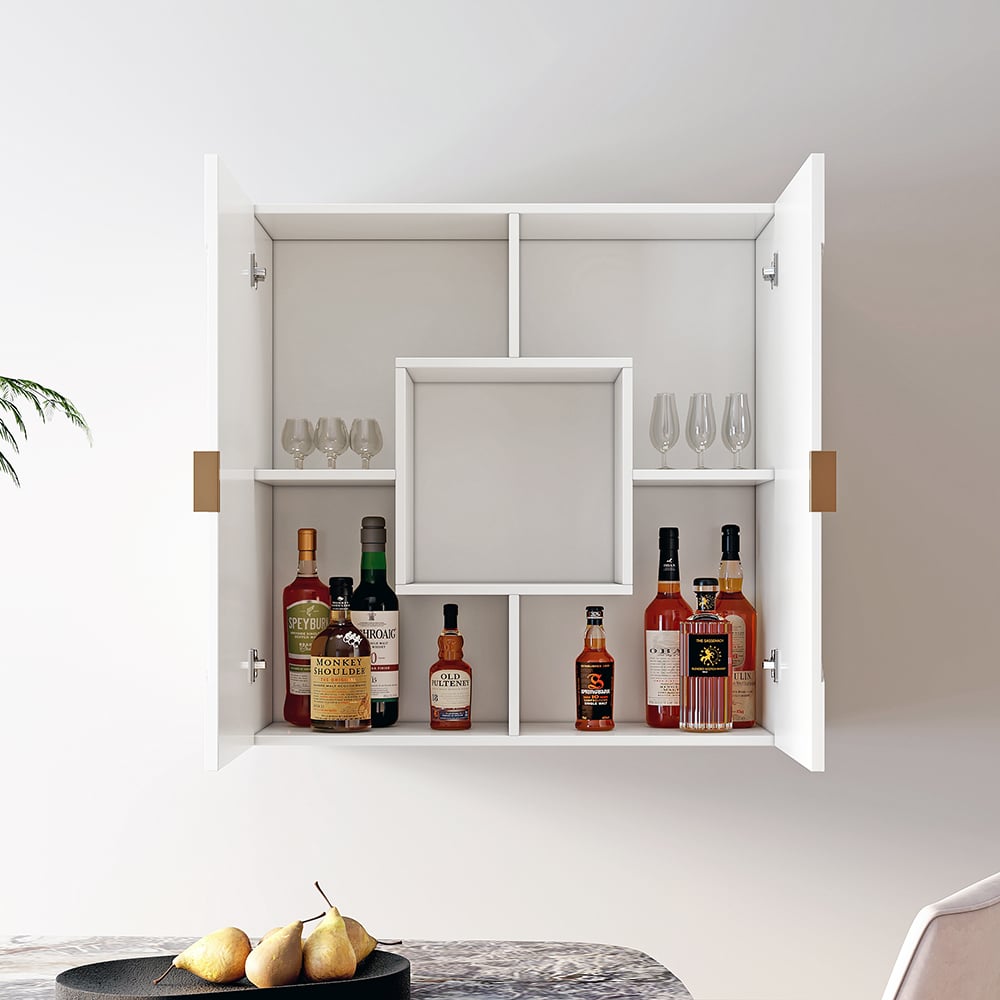 HMR - Modern White Hanging Wall Mounted Wine Cabinet with Storage