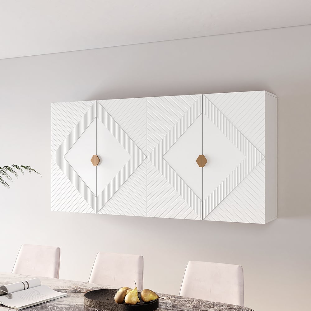 HMR - Modern White Hanging Wall Mounted Wine Cabinet with Storage