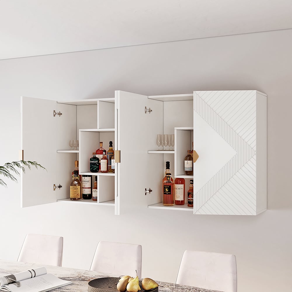 HMR - Modern White Hanging Wall Mounted Wine Cabinet with Storage