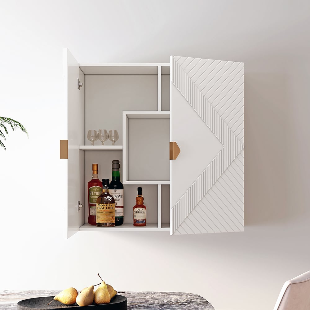 HMR - Modern White Hanging Wall Mounted Wine Cabinet with Storage
