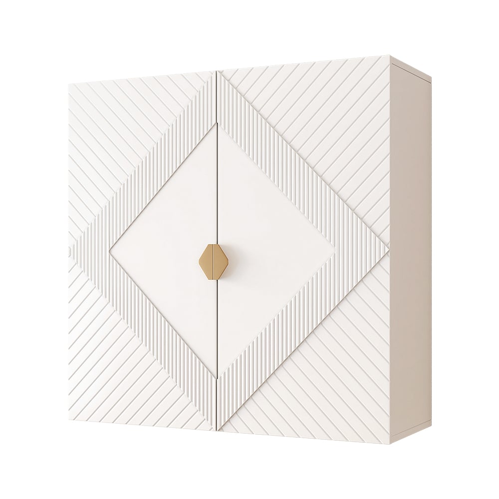 HMR - Modern White Hanging Wall Mounted Wine Cabinet with Storage
