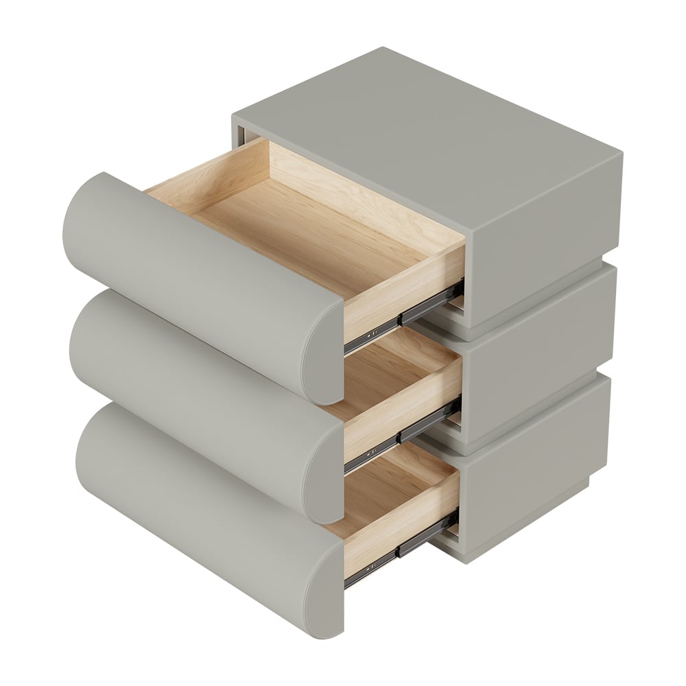 HMR Humply Modern Leather Smart Nightstand with Wireless Charger Drawers - Light Gray, 3-Drawer, Set Of 2