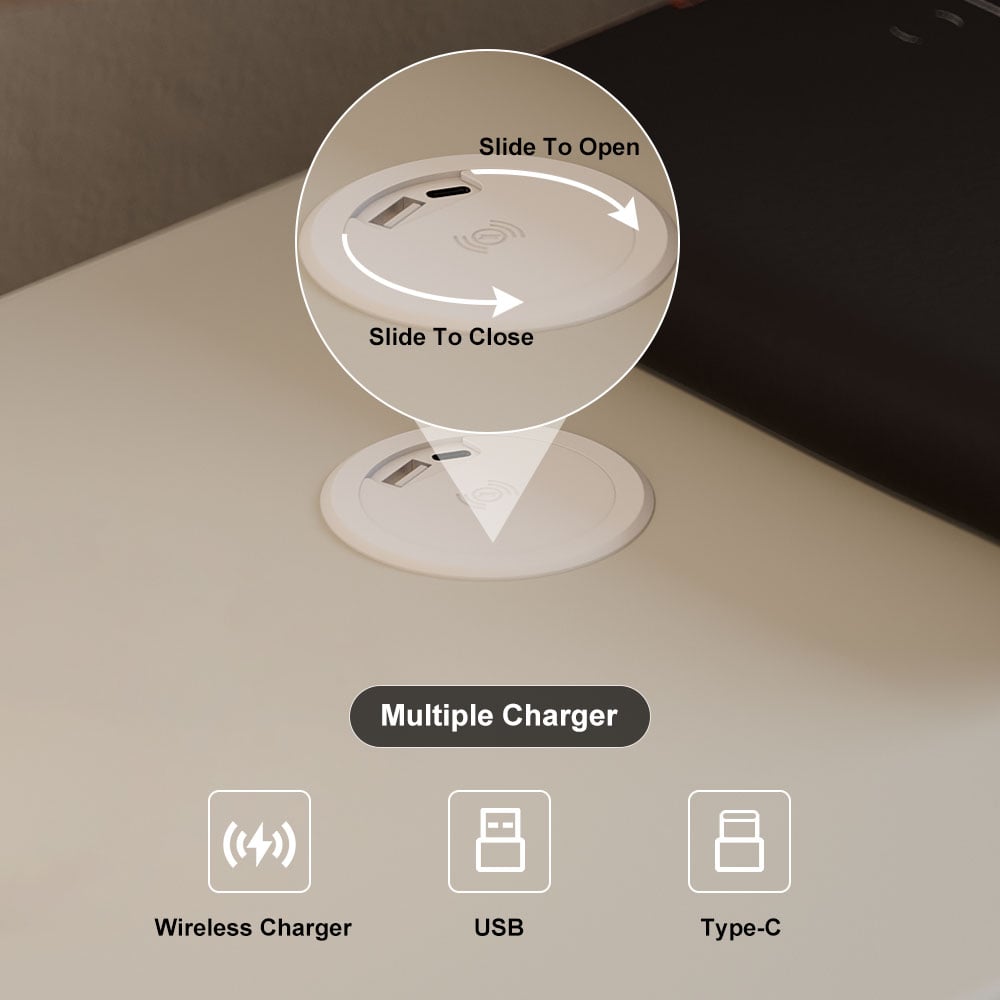 HMR Humply Modern Leather Smart Nightstand with Wireless Charger Drawers - Light Gray, 3-Drawer, Set Of 2