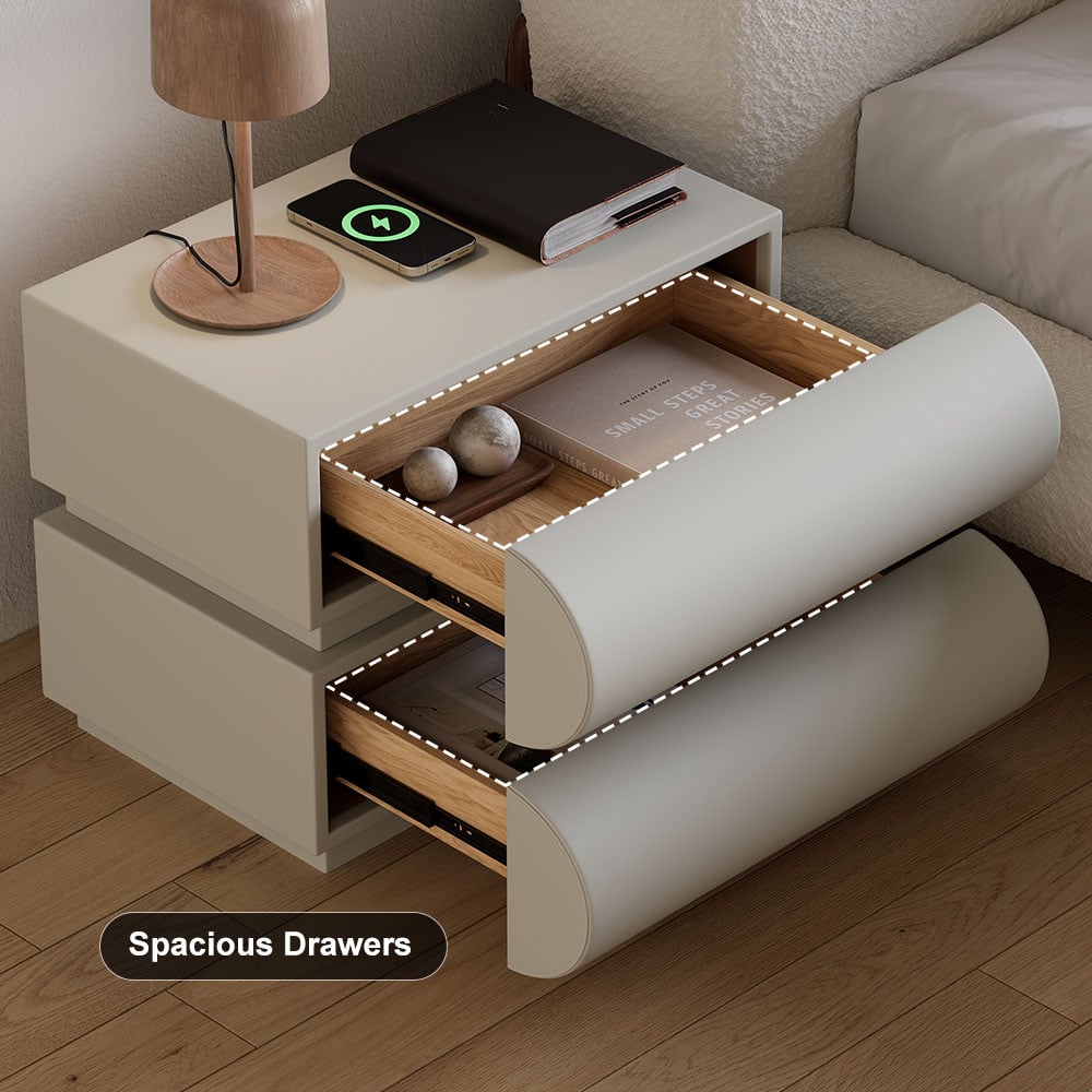 HMR Humply Modern Leather Smart Nightstand with Wireless Charger Drawers - Light Gray, 3-Drawer, Set Of 2
