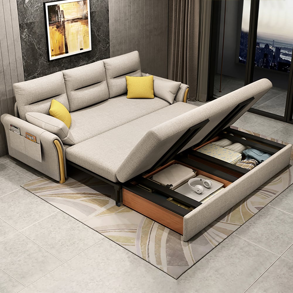 HMR King 3-Seater Convertible Sleeper Sofa - Beige, Linen
