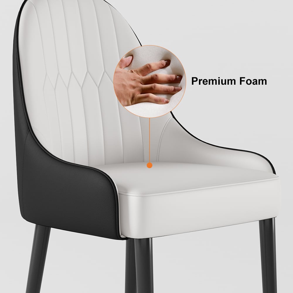 HMR Darg Series Modern PU Leather Upholstery Dining Chairs - White/Black, Set of 8