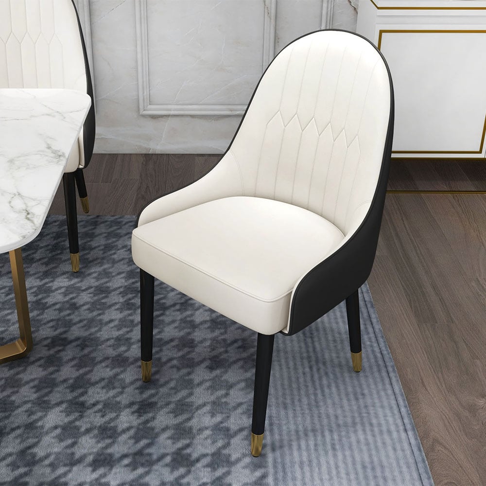 HMR Darg Series Modern PU Leather Upholstery Dining Chairs - White/Black, Set of 8