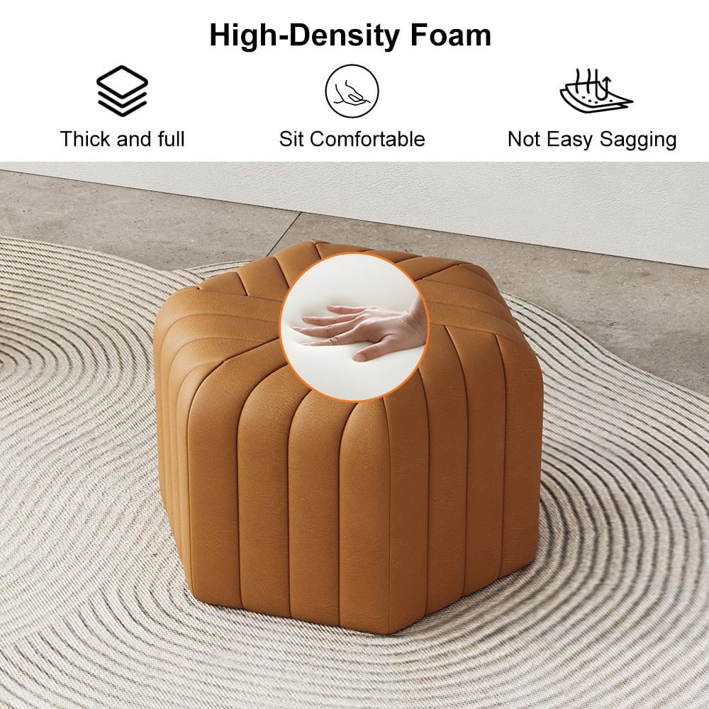 HMR Wide Hexagonal Pouf Ottoman - Brown, Velvet