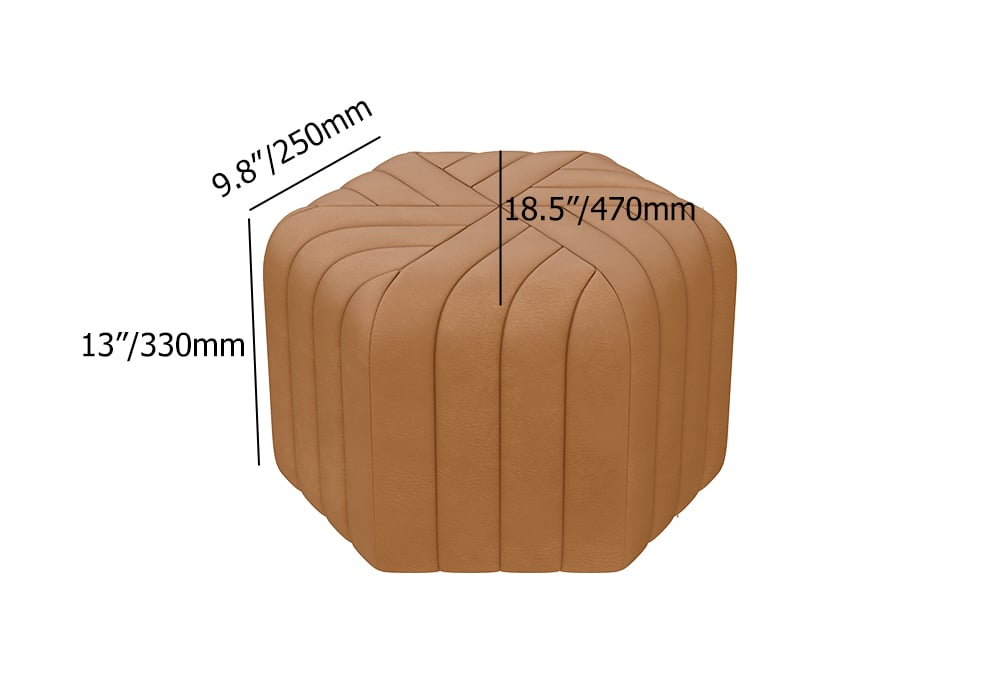 HMR Wide Hexagonal Pouf Ottoman - Brown, Velvet