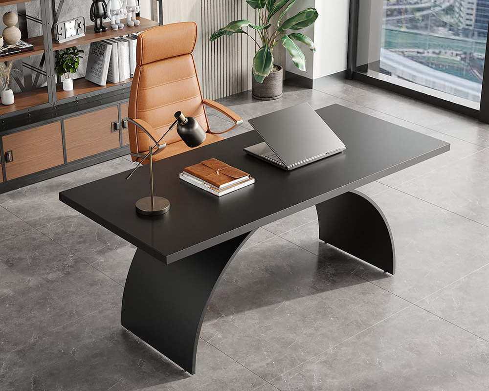 HMR Modern Rectangular Writing Desk & Office Desk Chair Set High Back - Black, 70.9"L x 31.5"W x 29.5"H
