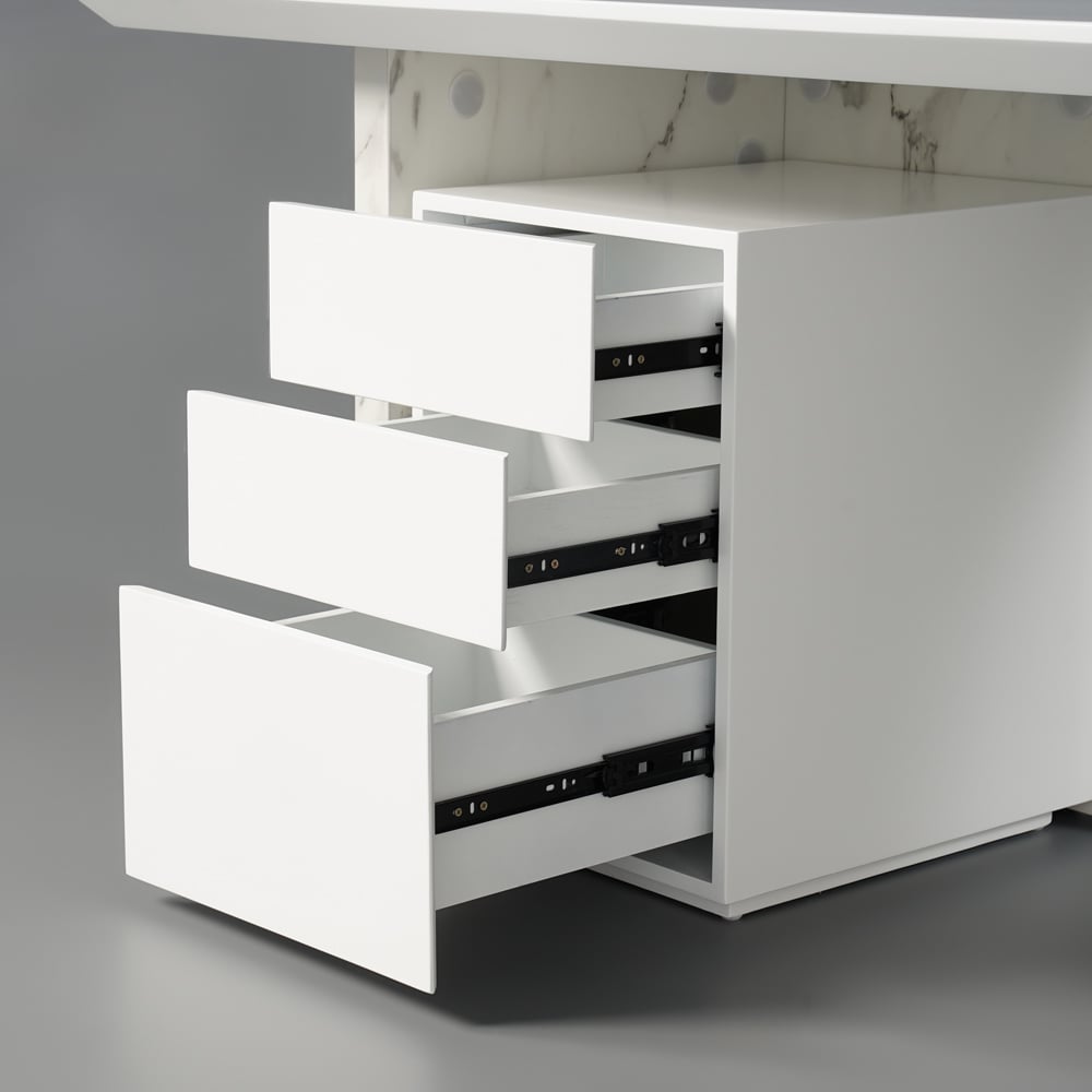 HMR Modern Home Office Desk with Movable File Cabinet - White, 70.9"