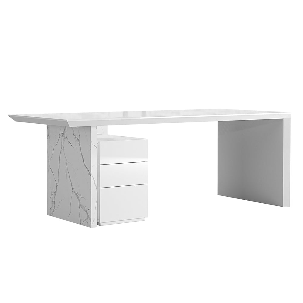 HMR Modern Home Office Desk with Movable File Cabinet - White, 70.9"