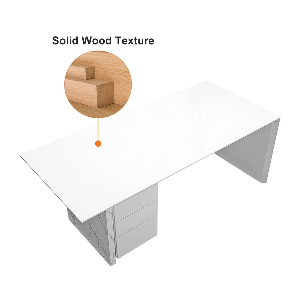 HMR Modern Home Office Desk with Movable File Cabinet - White, 70.9"