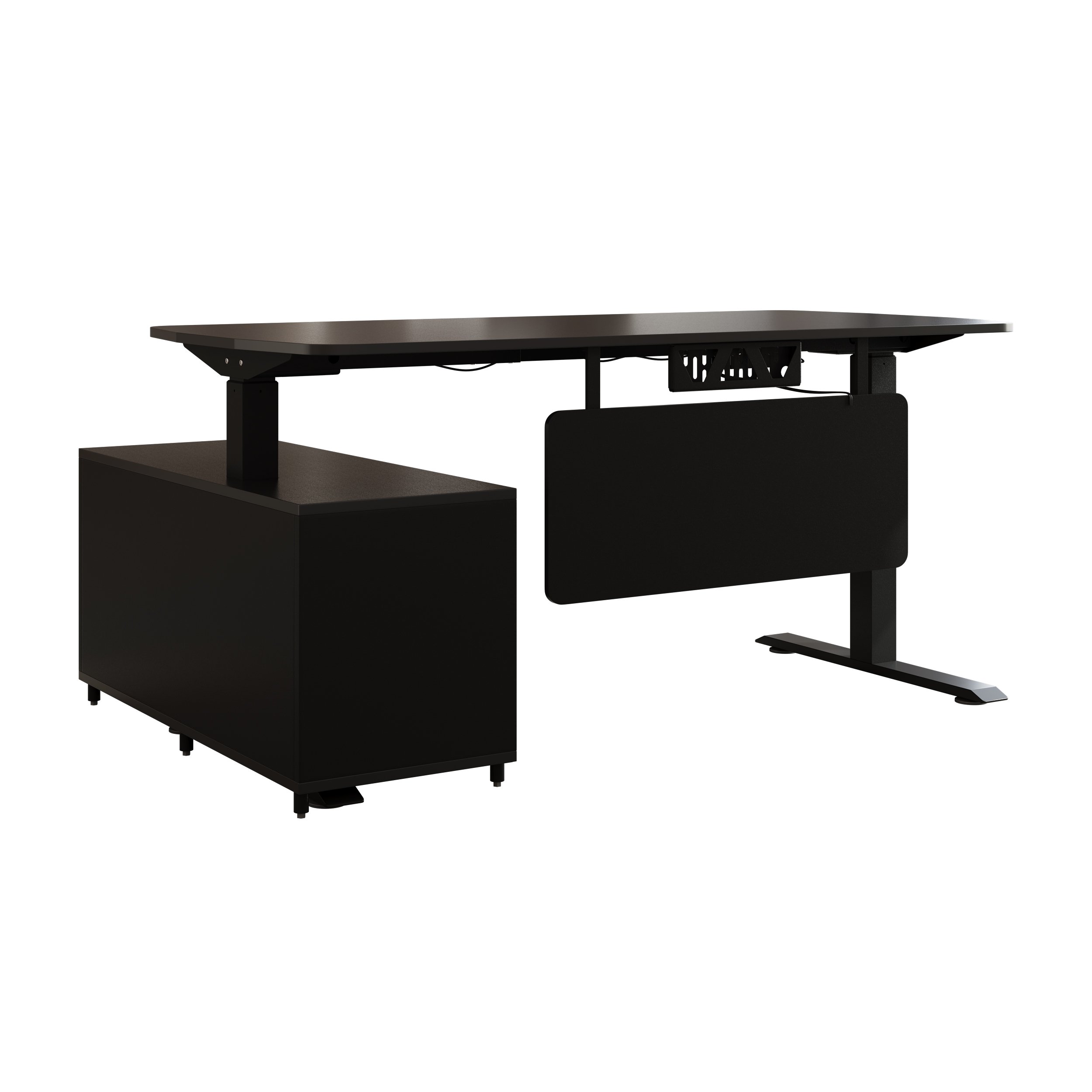 HMR Modern L Shaped Adjustable Electric Standing Executive Desk - Black, Right Hand