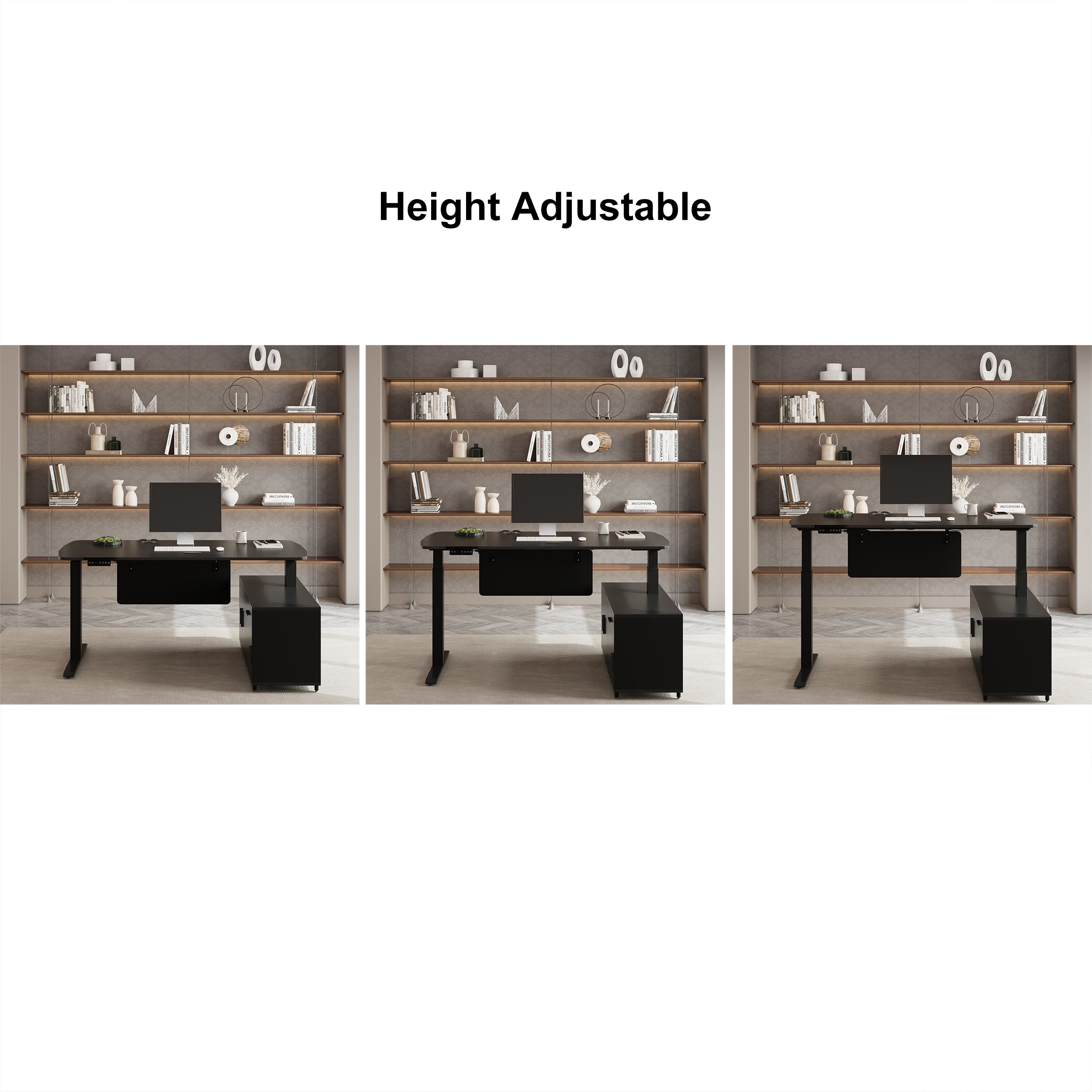 HMR Modern L Shaped Adjustable Electric Standing Executive Desk - Black, Right Hand