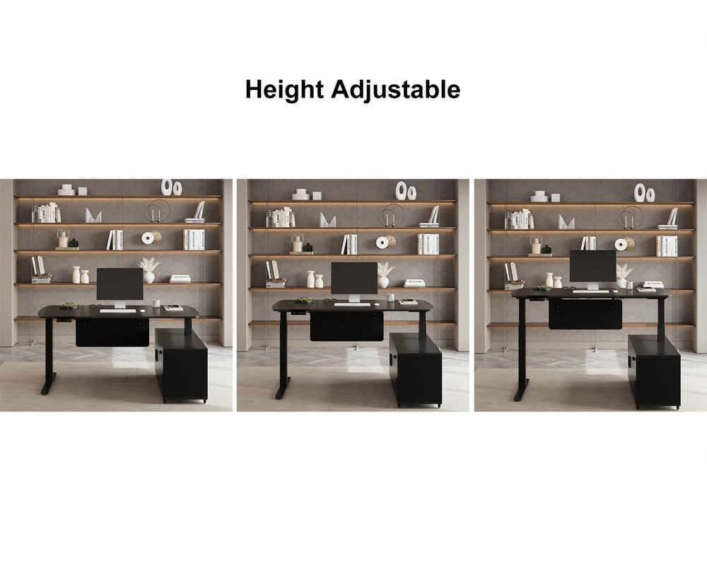 HMR Modern L Shaped Adjustable Electric Standing Executive Desk - Black, Right Hand