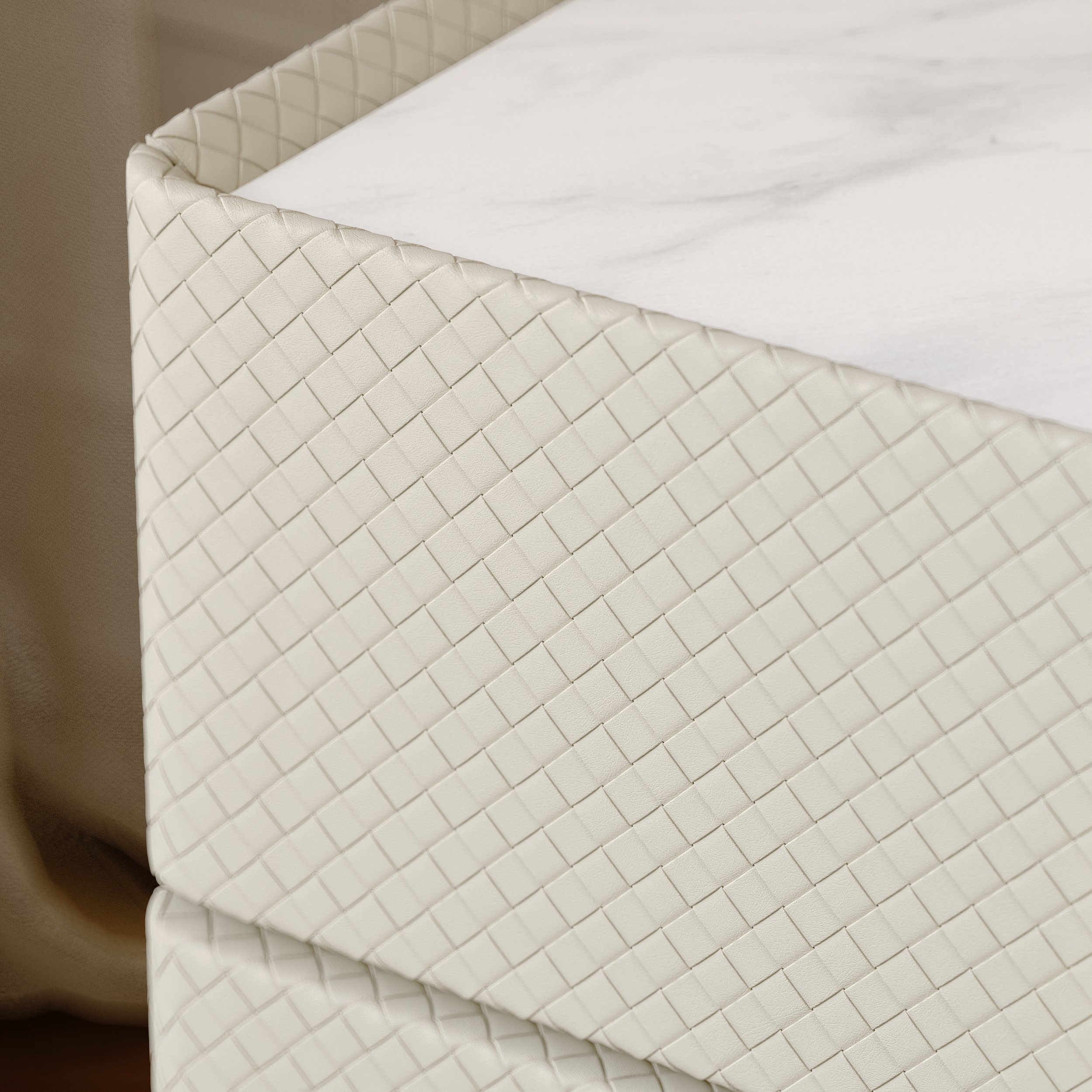 HMR - Modern White Smart Nightstand PU Leather 2 Drawer Bedside Table with Gold Legs