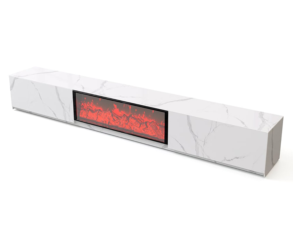 HMR Electric Fireplace TV Stand with 2 Drawers - White, Sintered Stone, 78.7"W×15.4"D×15.4"H