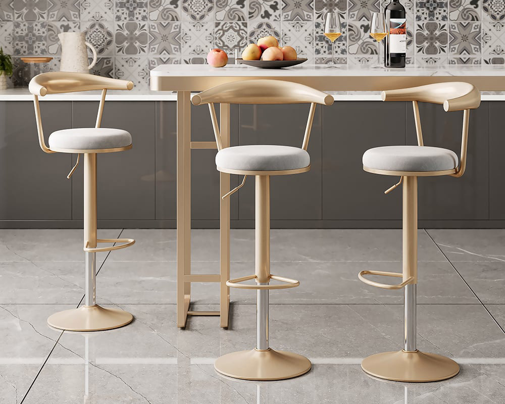 HMR Modern Adjustable Swivel Bar Stools with Velvet Upholstery (Set of 2) - Gray