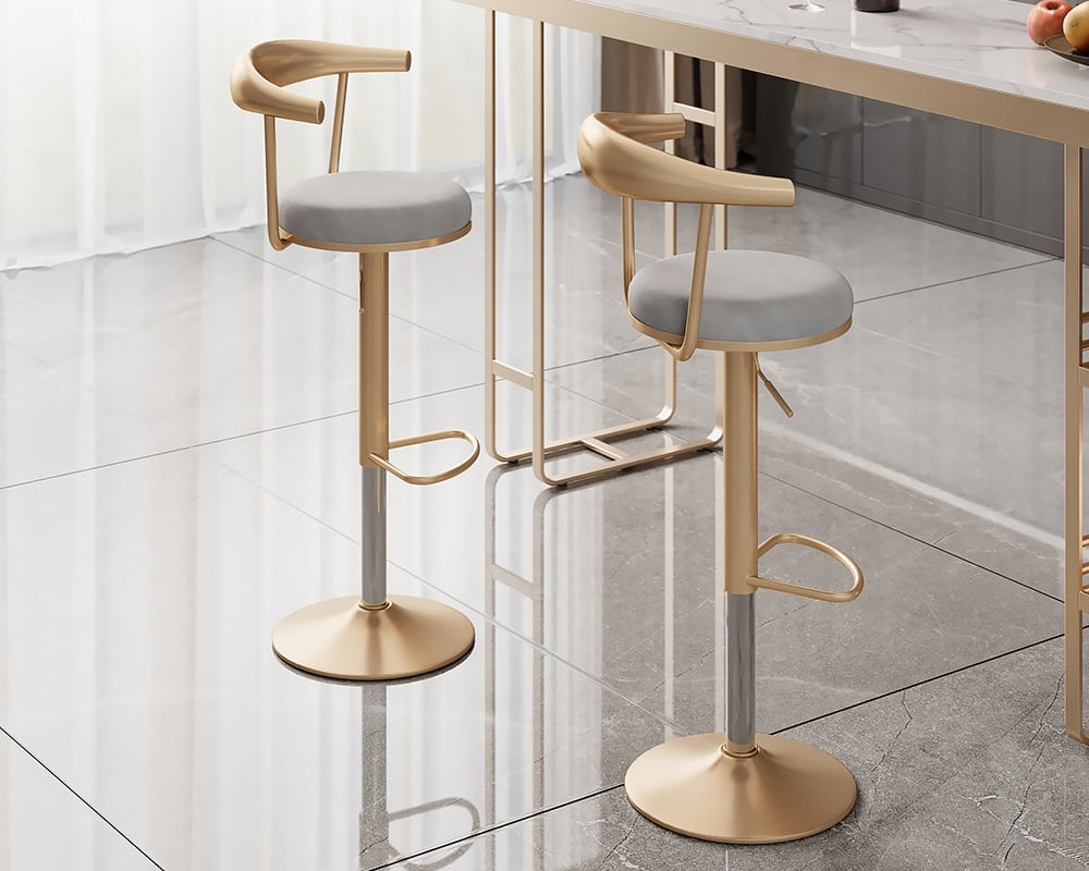 HMR Modern Adjustable Swivel Bar Stools with Velvet Upholstery (Set of 2) - Gray