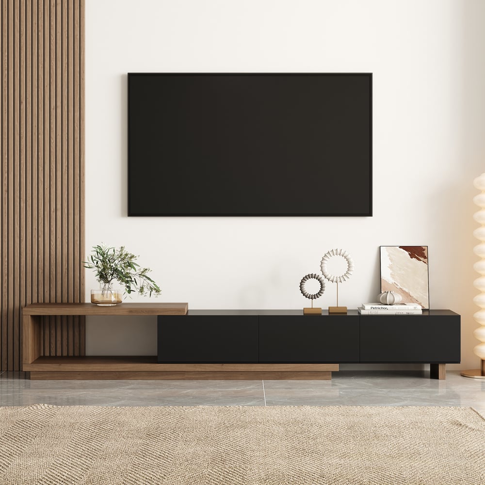 HMR Quoint Extendable TV Stand & Coffee Table Set - Black & Walnut, 1790mm-2550mm