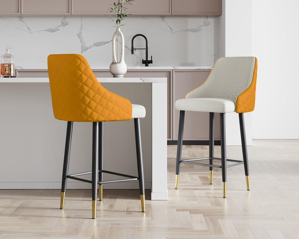 HMR Diamic Series Modern Counter Stools with PU Leather Upholstery - Orange, 2-Pieces