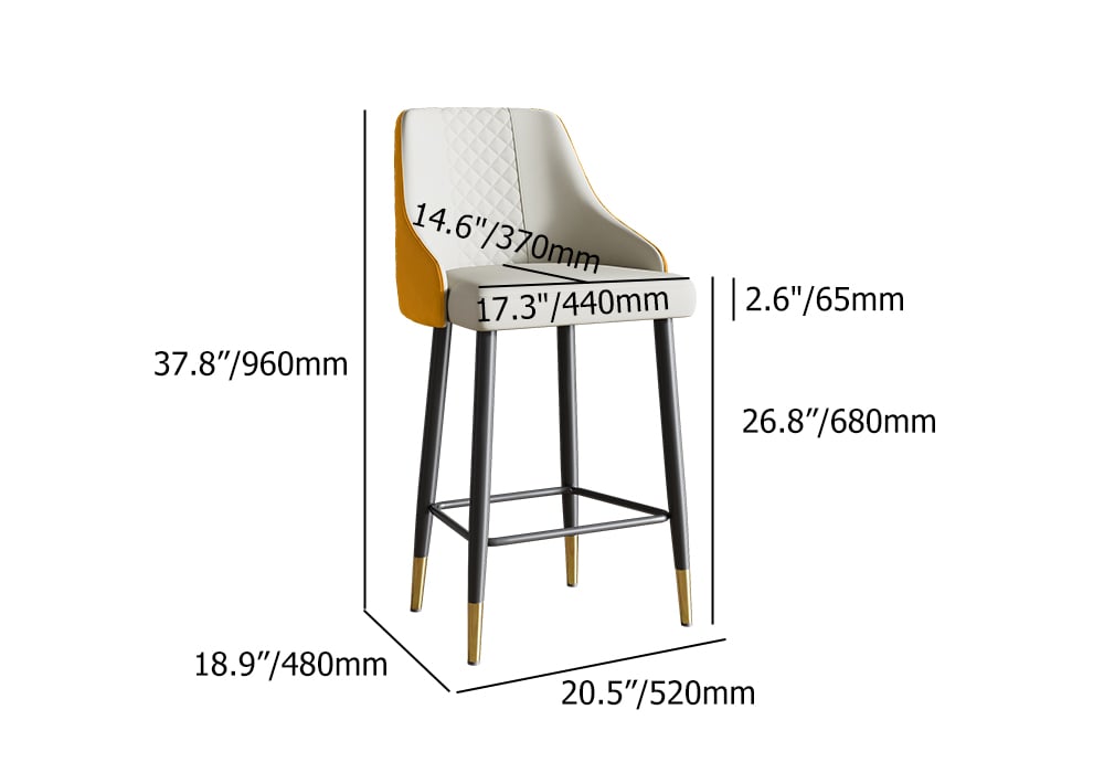 HMR Diamic Series Modern Counter Stools with PU Leather Upholstery - Orange, 2-Pieces