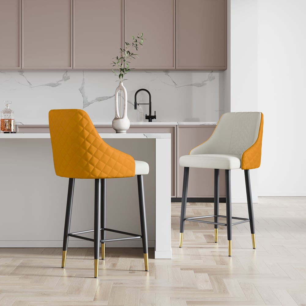 HMR Diamic Series Modern Counter Stools with PU Leather Upholstery - Orange, 8-Pieces