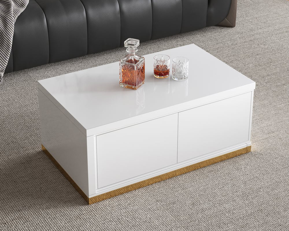 HMR Mordelle Rectangle Extendable Glossy Coffee Table (39" -71") - White