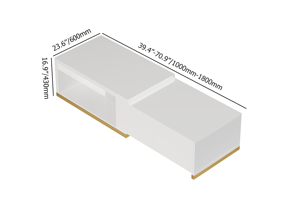 HMR Mordelle Rectangle Extendable Glossy Coffee Table (39" -71") - White