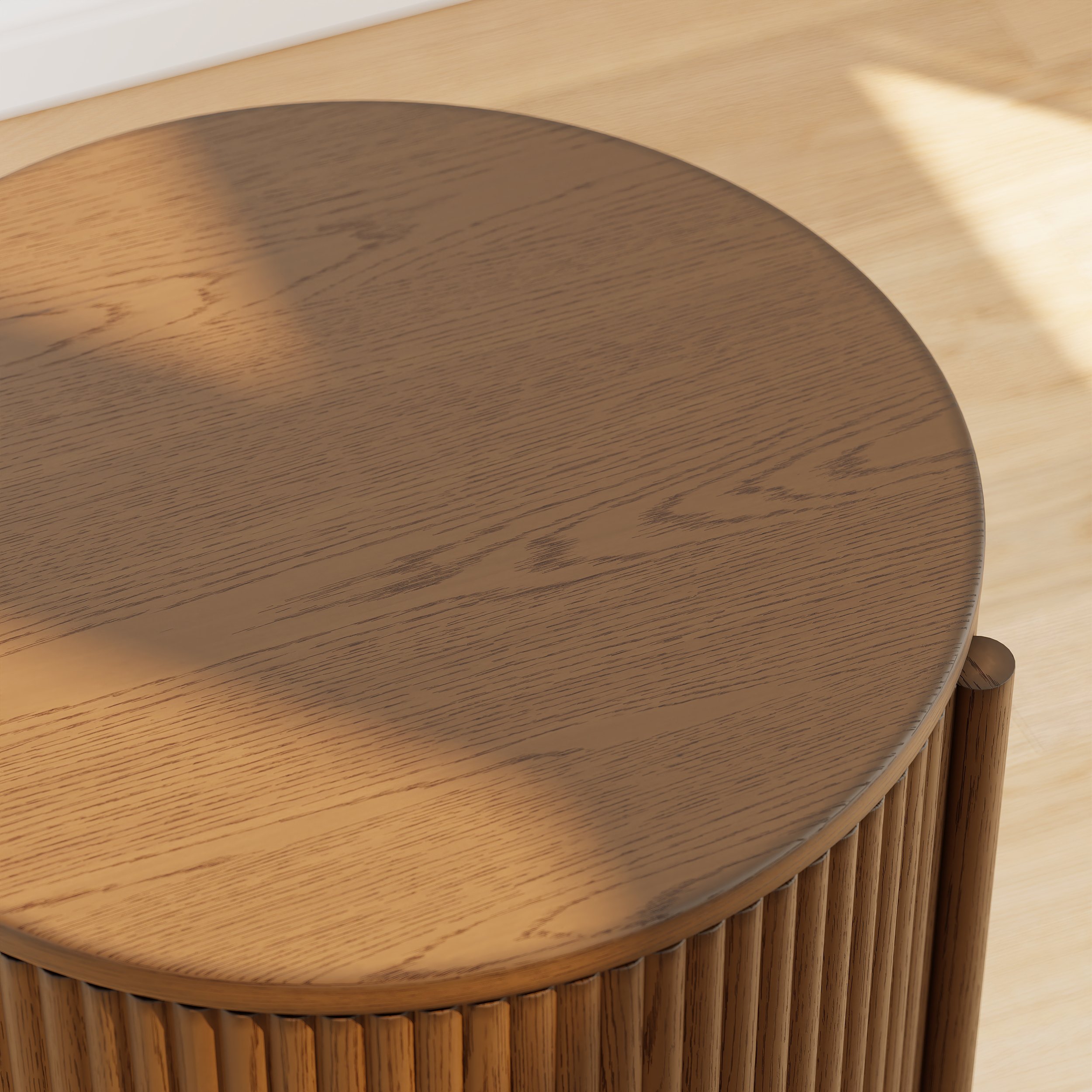 HMR - Round Plywood Walnut Fluted Side Table with Storage