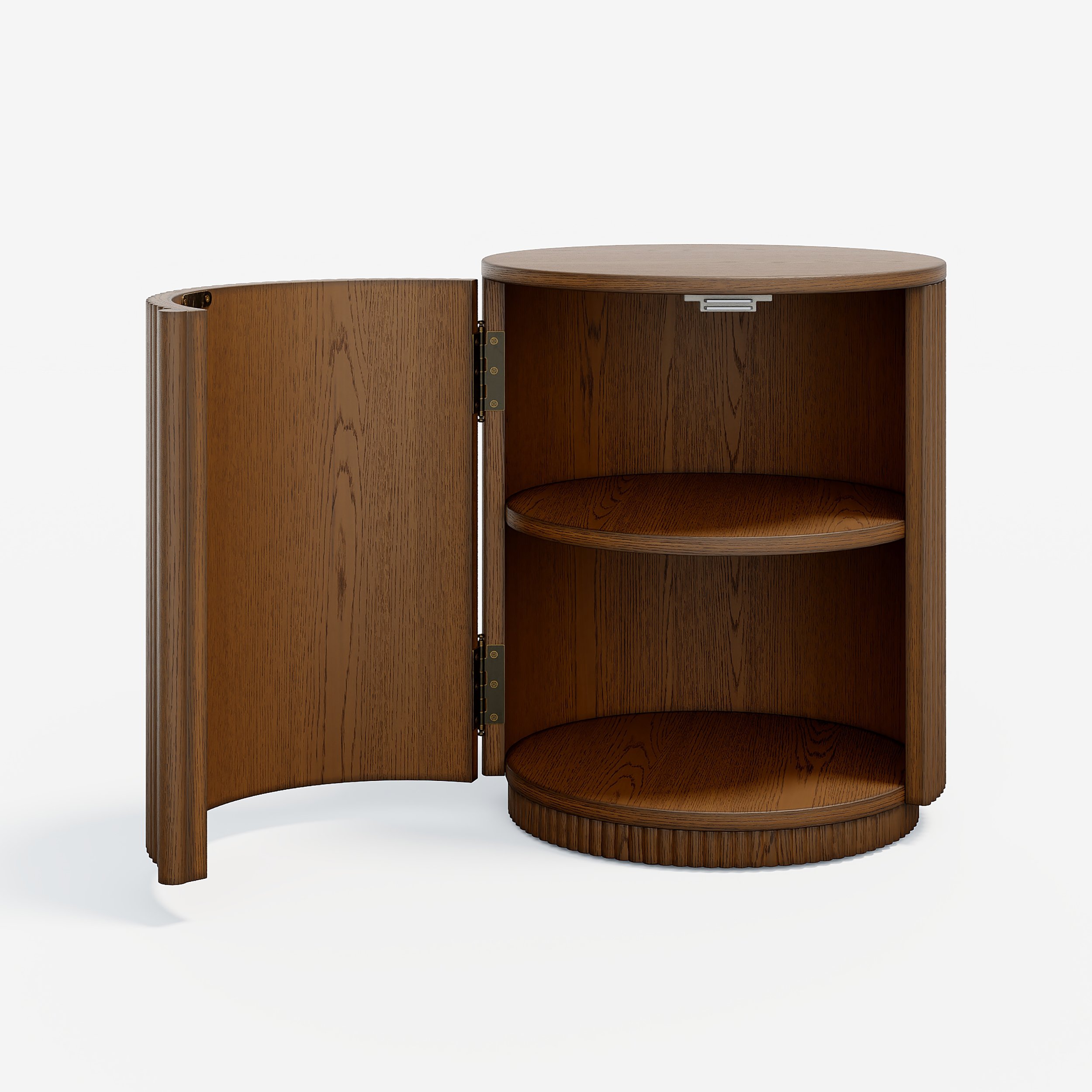HMR - Round Plywood Walnut Fluted Side Table with Storage