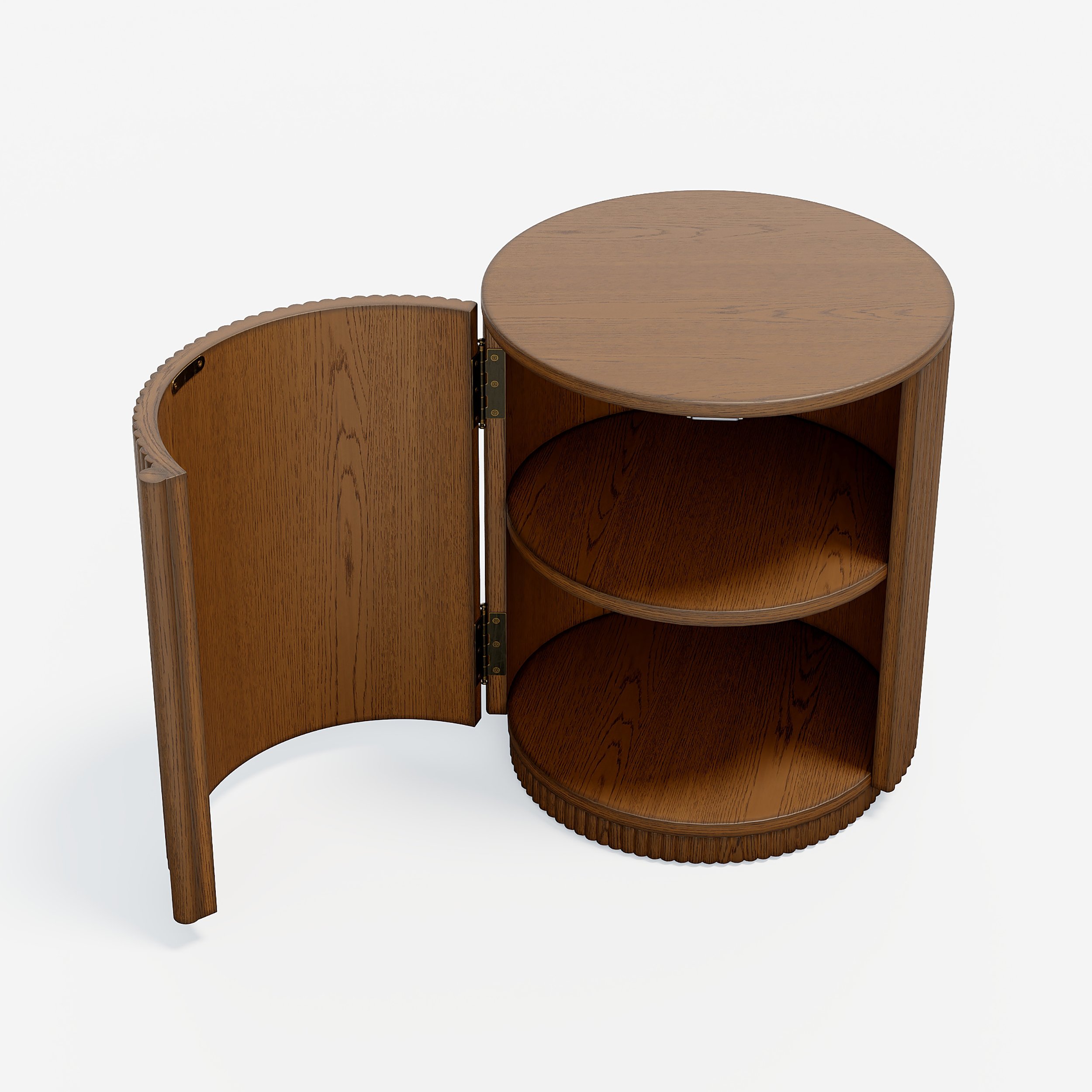 HMR - Round Plywood Walnut Fluted Side Table with Storage