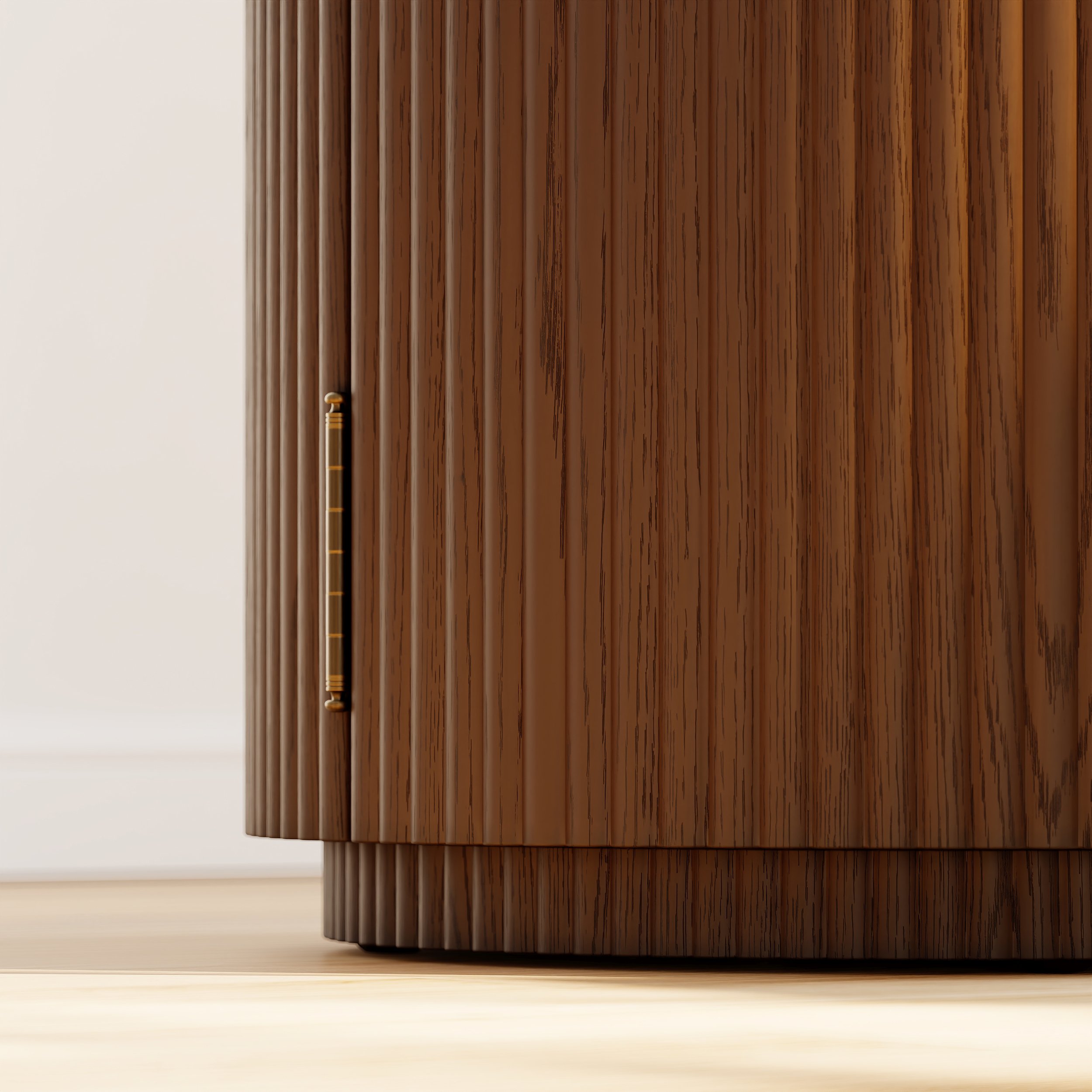 HMR - Round Plywood Walnut Fluted Side Table with Storage