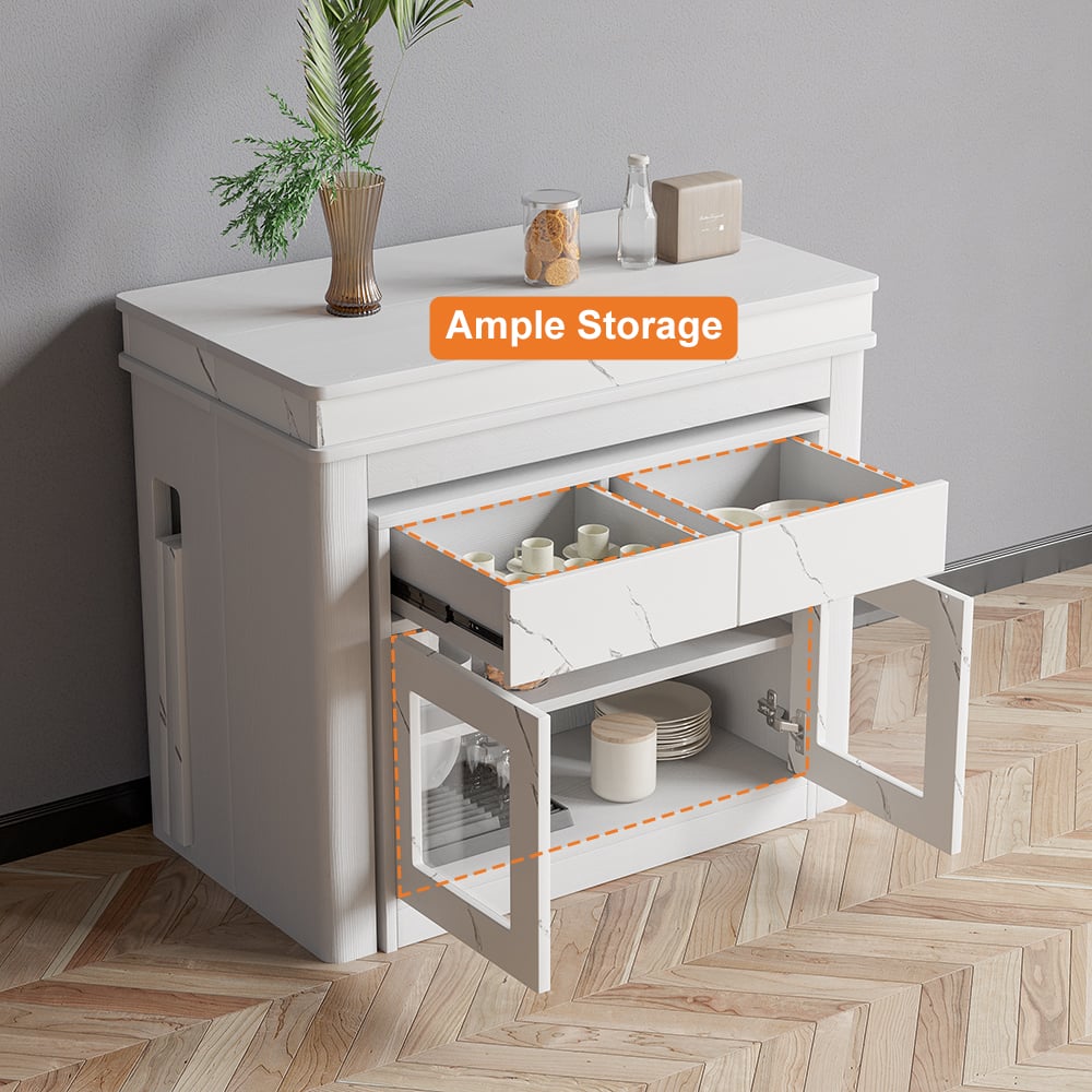 HMR Dining Set 70.9" Farmhouse Rectangle Folding Storage Dining Table With 4 Chairs - White