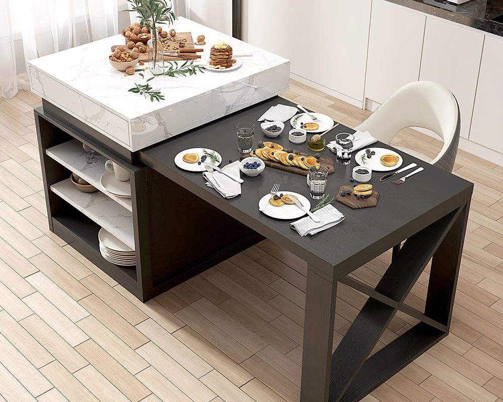 HMR 73"-93" Extendable Kitchen Island with Storage Kitchen Cabinet - White & Black