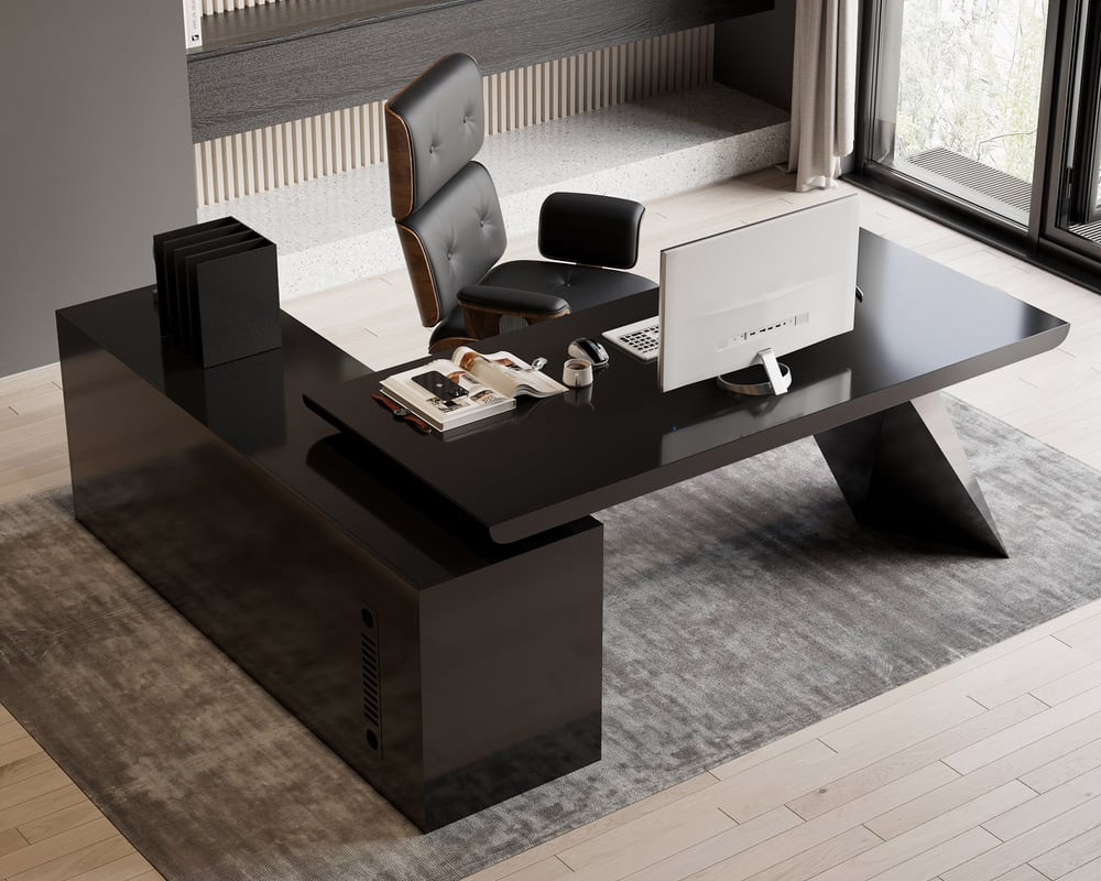 HMR - Modern L-Shape Executive Desk & Office Chair Set