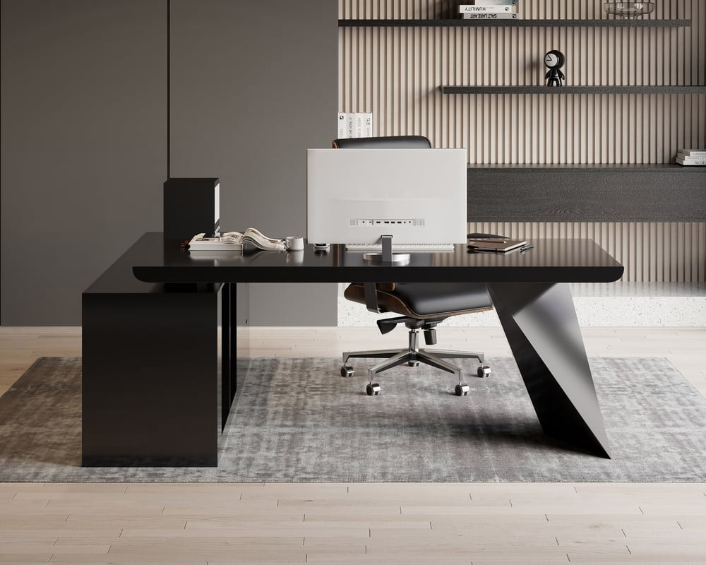 HMR Modern L-Shape Executive Desk & Office Chair Set - Black, 70.9"L x 70.9"W x 29.5"H, Right Hand