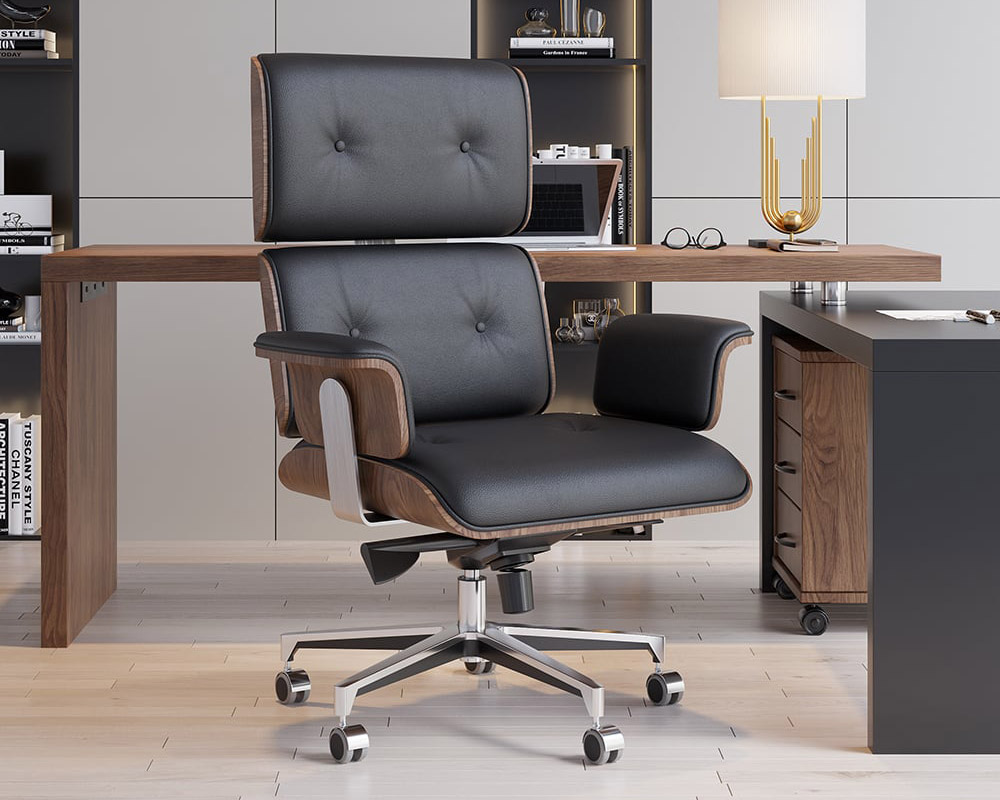 HMR Modern L-Shape Executive Desk & Office Chair Set - Black, 70.9"L x 70.9"W x 29.5"H, Right Hand