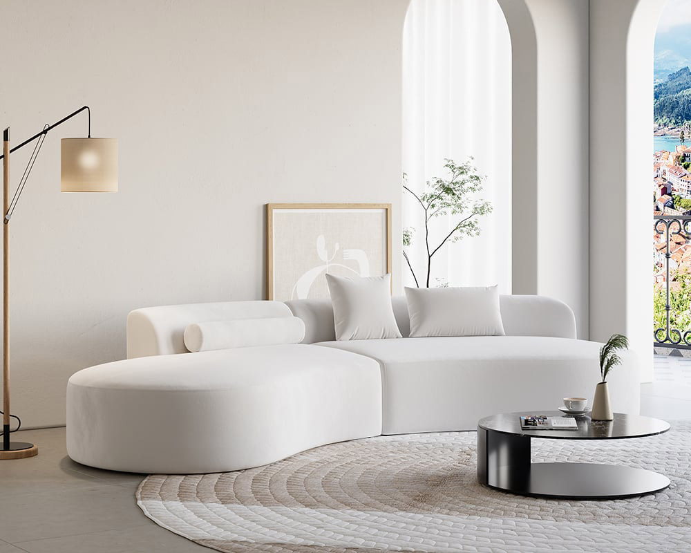 HMR - 109" 2-Piece Curved Sectional Sofa with Pillows