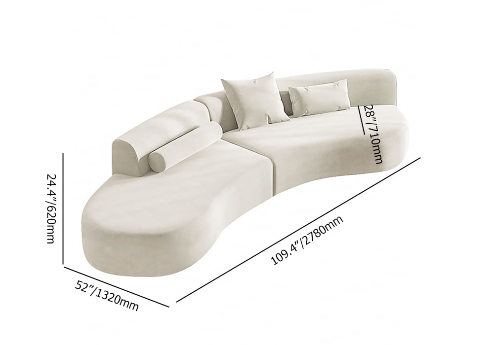 HMR 109" 2-Piece Curved Sectional Sofa with Pillows - White, Velvet