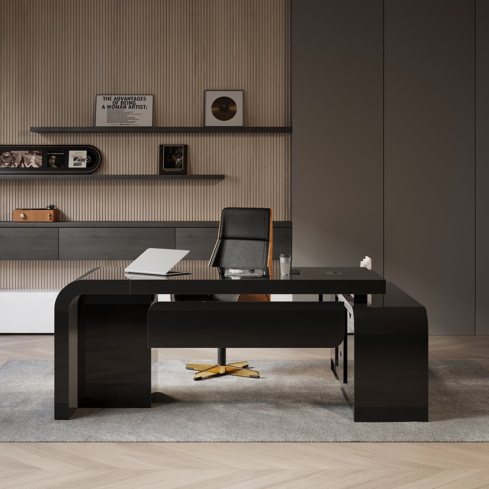 HMR Chicent L-shaped Modern Executive Desk with Ample Storage - Black, 70.9"L x 63.0"W x 29.9"H, Left Hand