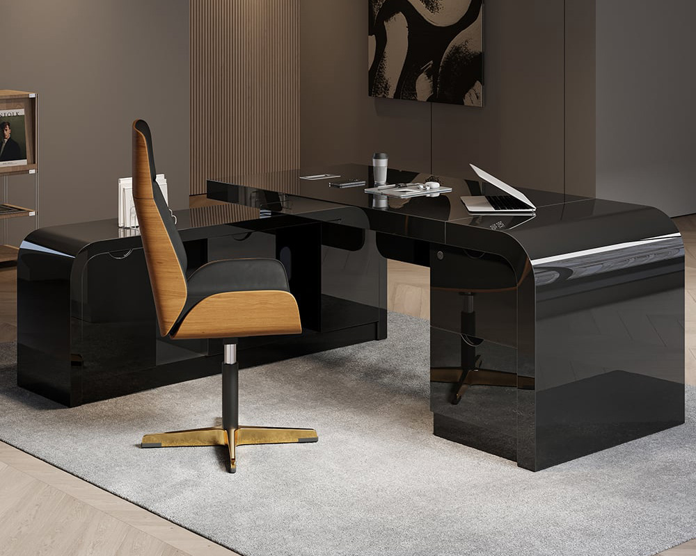 HMR Chicent L-shaped Modern Executive Desk with Ample Storage - Black, 70.9"L x 63.0"W x 29.9"H, Left Hand
