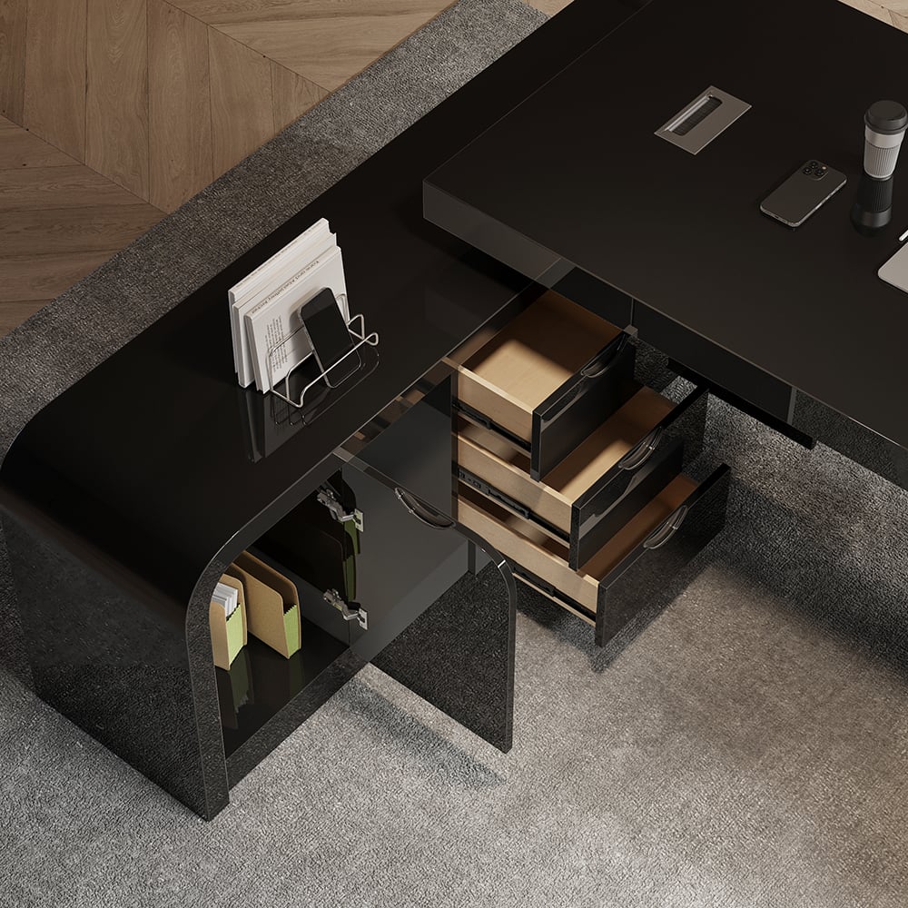 HMR Chicent L-shaped Modern Executive Desk with Ample Storage - Black, 70.9"L x 63.0"W x 29.9"H, Left Hand