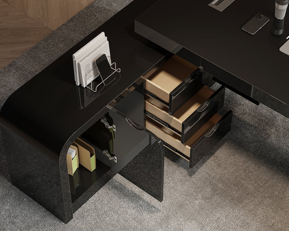 HMR Chicent L-shaped Modern Executive Desk with Ample Storage - Black, 70.9"L x 63.0"W x 29.9"H, Left Hand