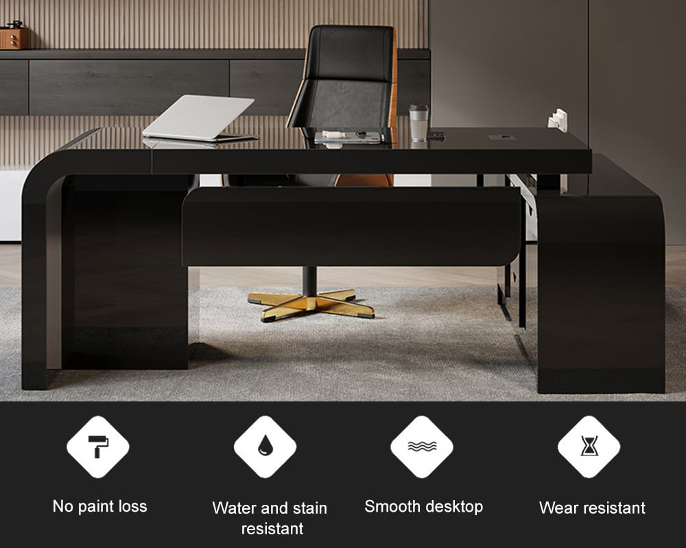 HMR Chicent L-shaped Modern Executive Desk with Ample Storage - Black, 70.9"L x 63.0"W x 29.9"H, Left Hand
