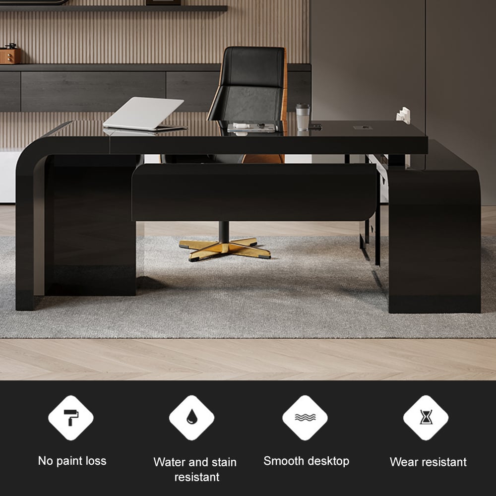 HMR Chicent L-shaped Modern Executive Desk with Ample Storage - Black, 70.9"L x 63.0"W x 29.9"H, Left Hand